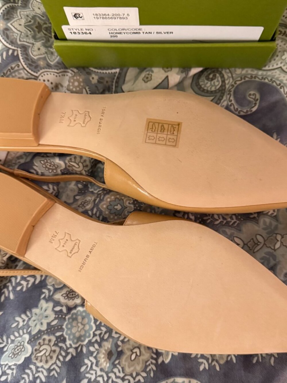 NIB Tory Burch ELEANOR SLINGBACK FLAT Size 7.5 Honeycomb Tan - Picture 9 of 12